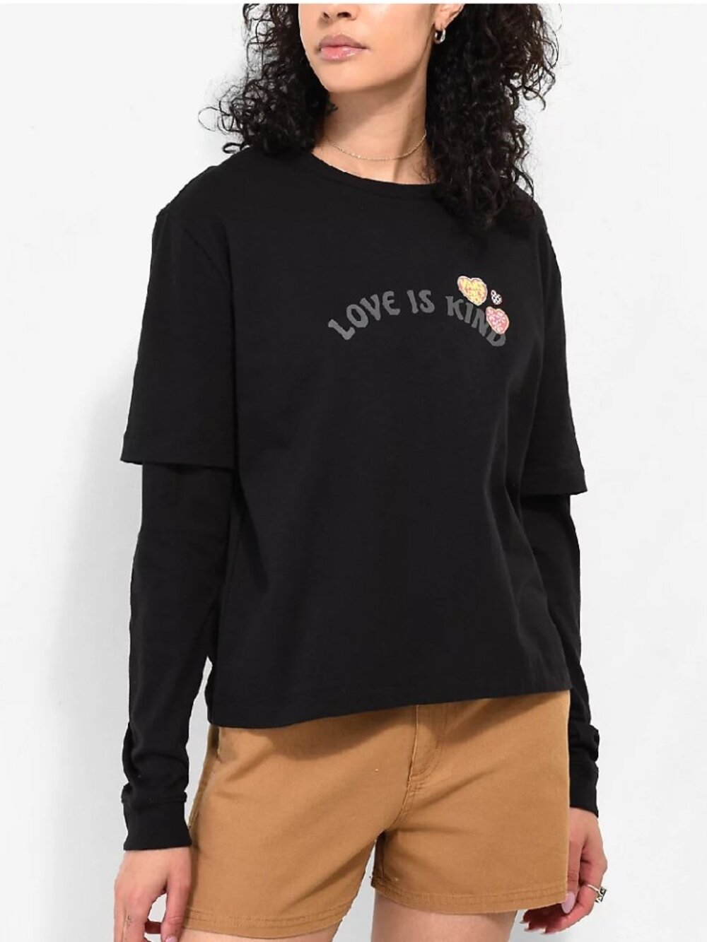 Vans Love Is Kind Black Crop Twofer Long Sleeve T-Shirt